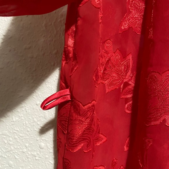 Linda Montreal women's L Red Floral‎ Lace Kimono Robe vintage gown Lingerie Set - Picture 8 of 9